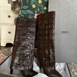 Bronx fold over knee boots in croc brown